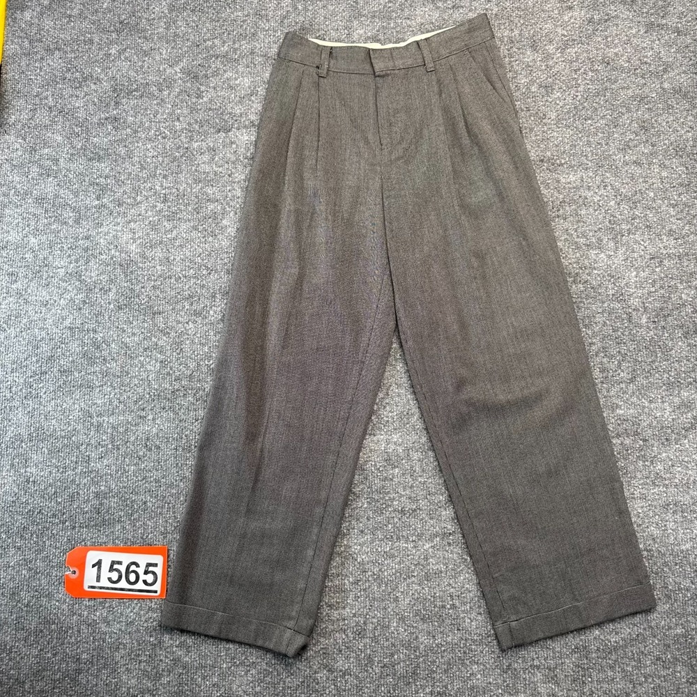 Vintage Van Heusen Pleated Wide Leg Trousers Pants GRAY White Micro Houndstooth